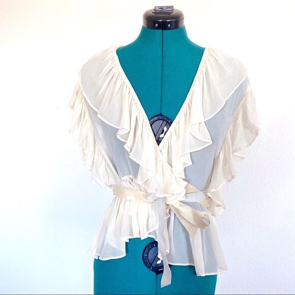 Frankie Shop Flannel Australia Elysian Bolero Silk Wrap top with leather belt - Picture 1 of 10